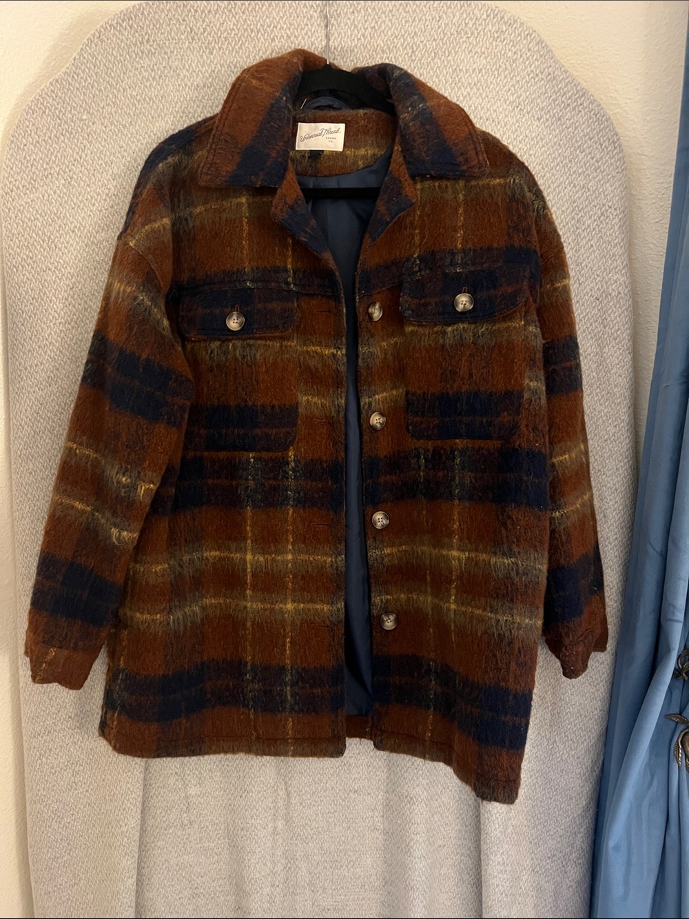 Plush Plaid Button-Front Shacket in Brown & Navy